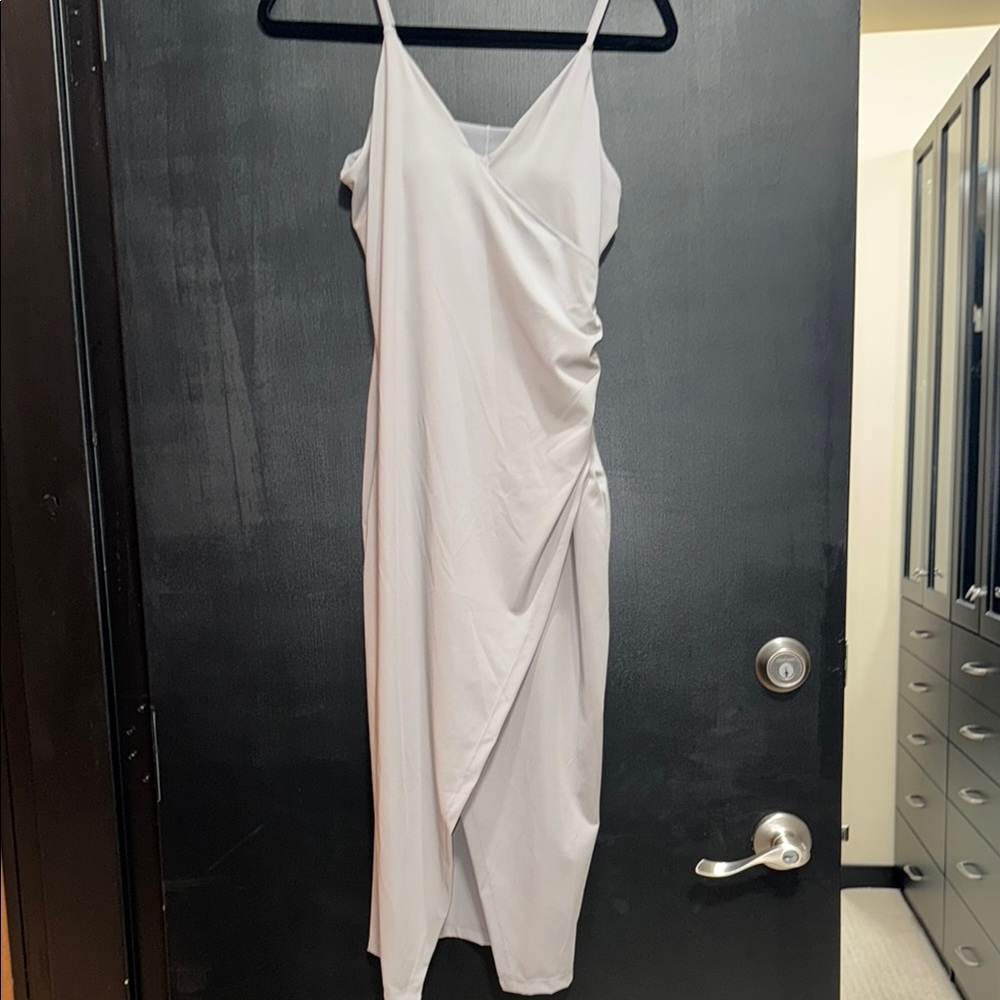 White Asymmetrical Ruched Slip Dress